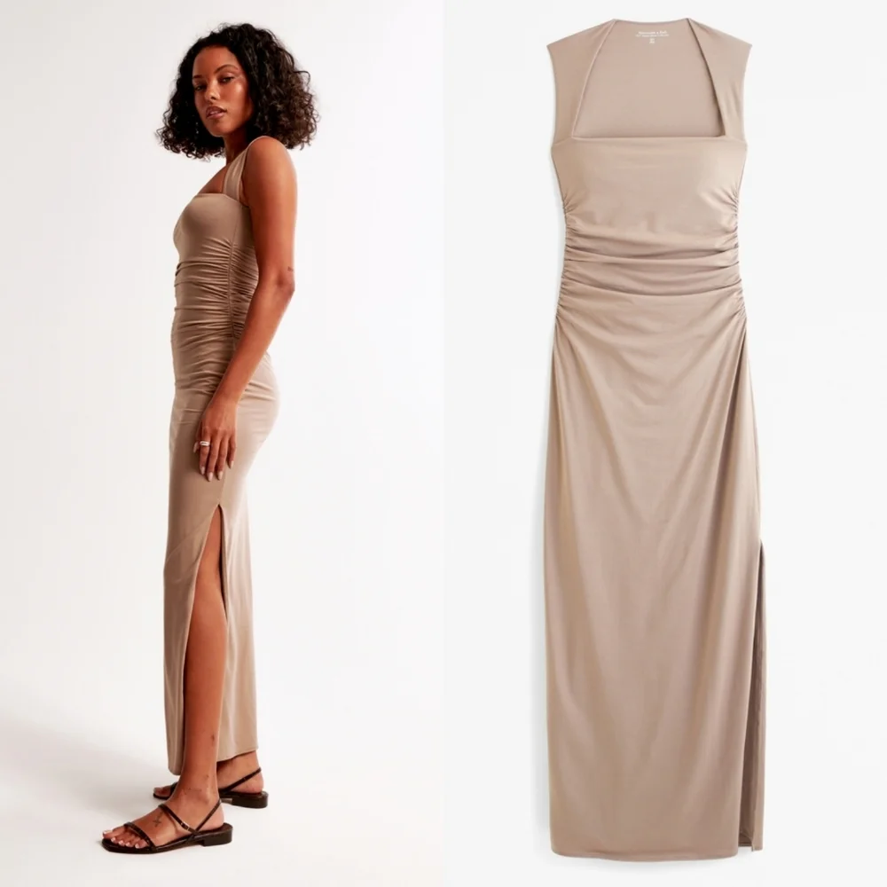 ABERCROMBIE & FITCH Ava Knit Maxi Dress In Taupe Gray LP.